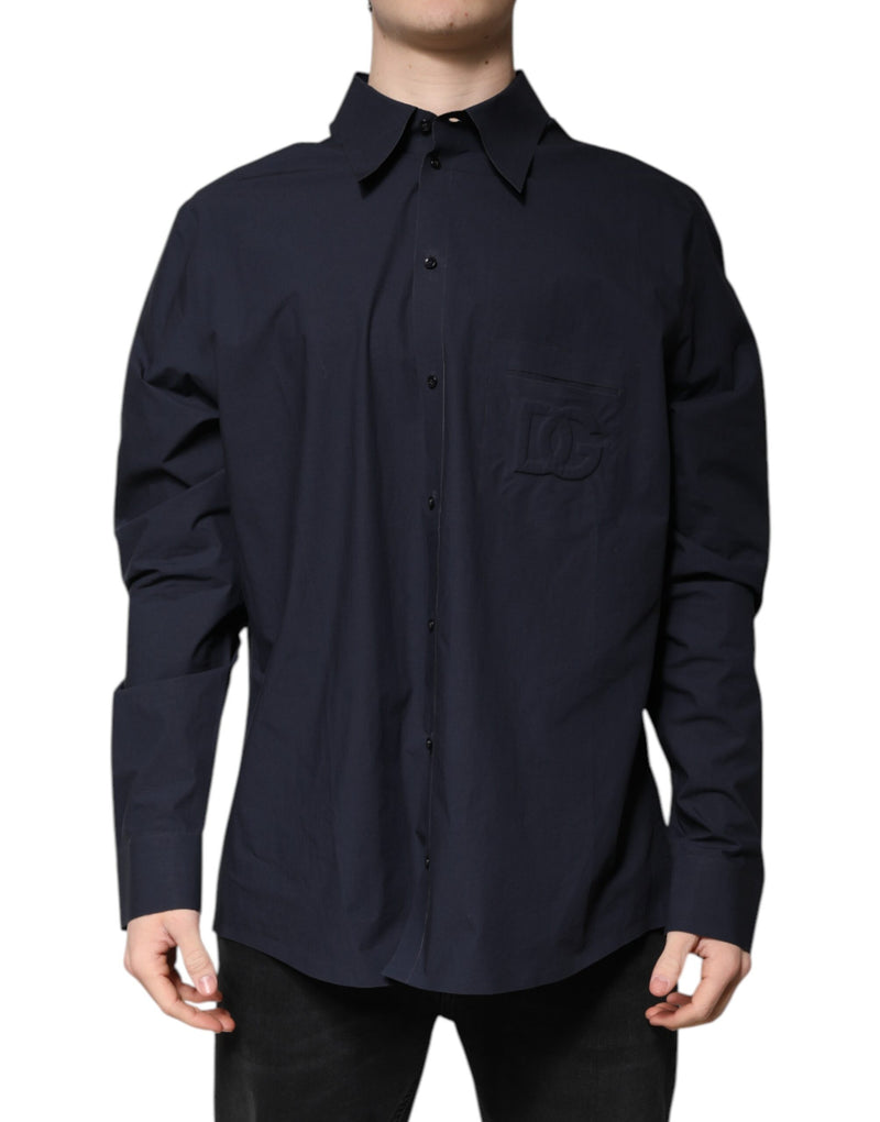 Dark Blue Cotton Long Sleeve Shirt-Dolce & Gabbana-LabelTerrace.com