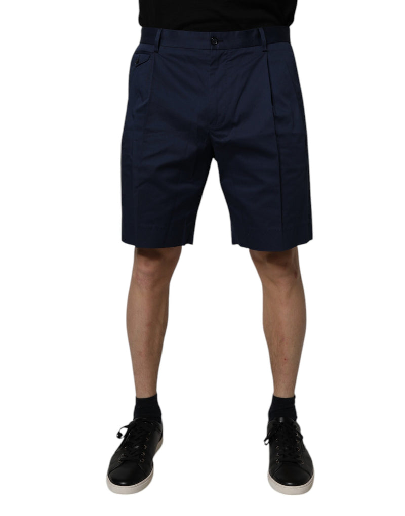 Dark Blue Cotton Mid Waist Men Bermuda Shorts-Dolce & Gabbana-LabelTerrace.com
