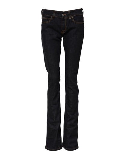 Dark Blue Cotton Mid Waisted Skinny Denim Jeans