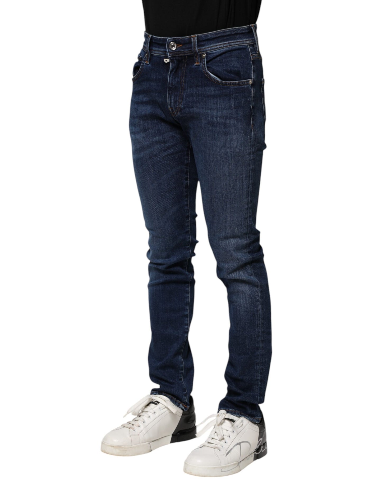 Dark Blue Cotton Skinny Denim Jeans-Dolce & Gabbana-LabelTerrace.com