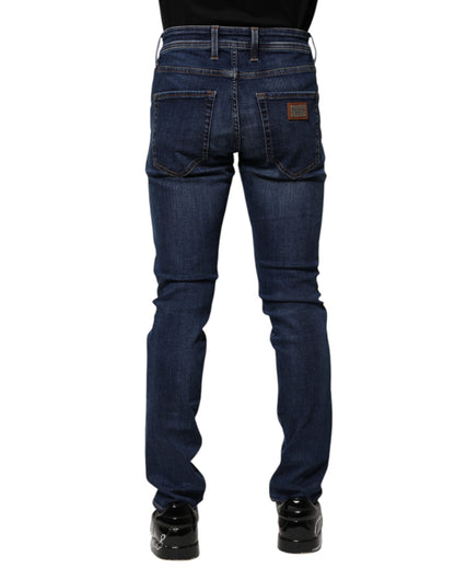 Dark Blue Cotton Skinny Denim Jeans-Dolce & Gabbana-LabelTerrace.com