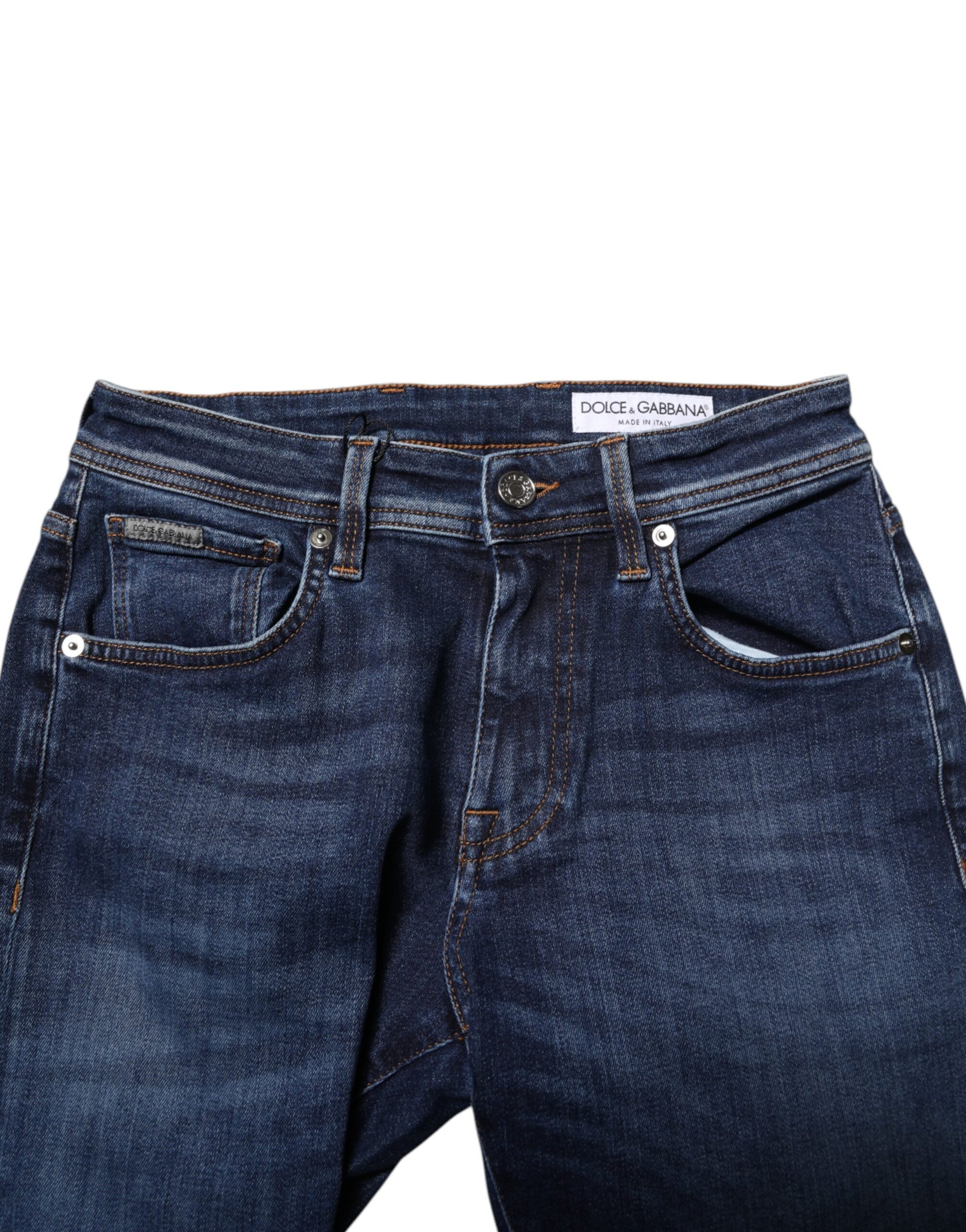 Dark Blue Cotton Skinny Denim Jeans-Dolce & Gabbana-LabelTerrace.com