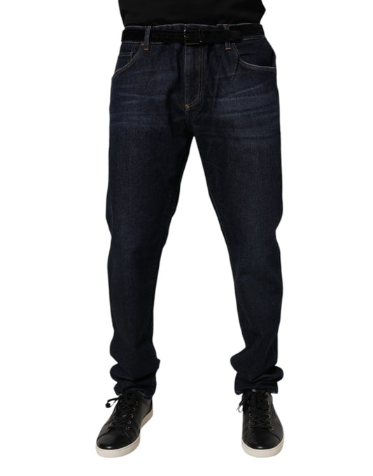Dark Blue Cotton Stretch Skinny Denim Jeans-Dolce & Gabbana-LabelTerrace.com
