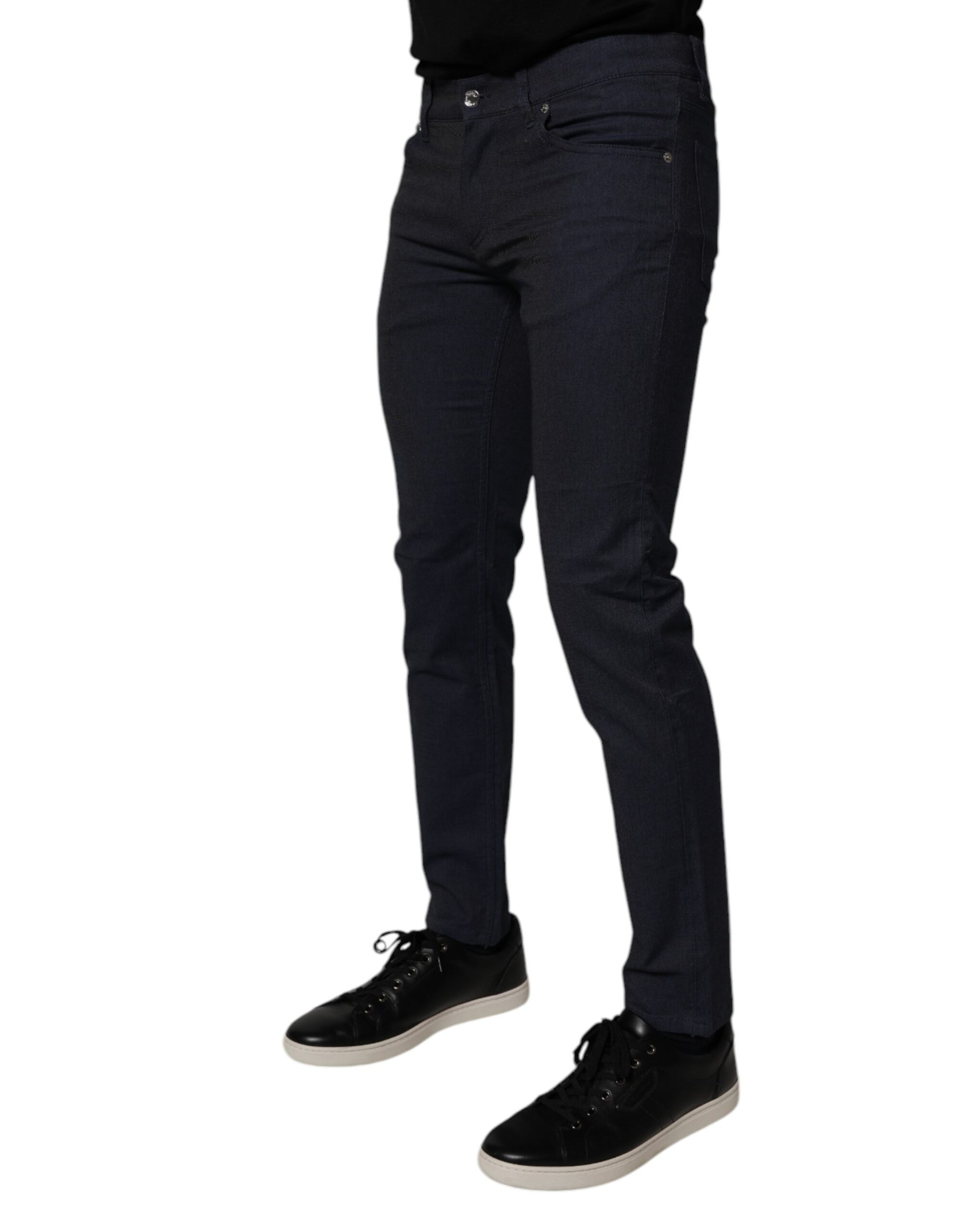 Dark Blue Cotton Stretch Skinny Denim Jeans-Dolce & Gabbana-LabelTerrace.com