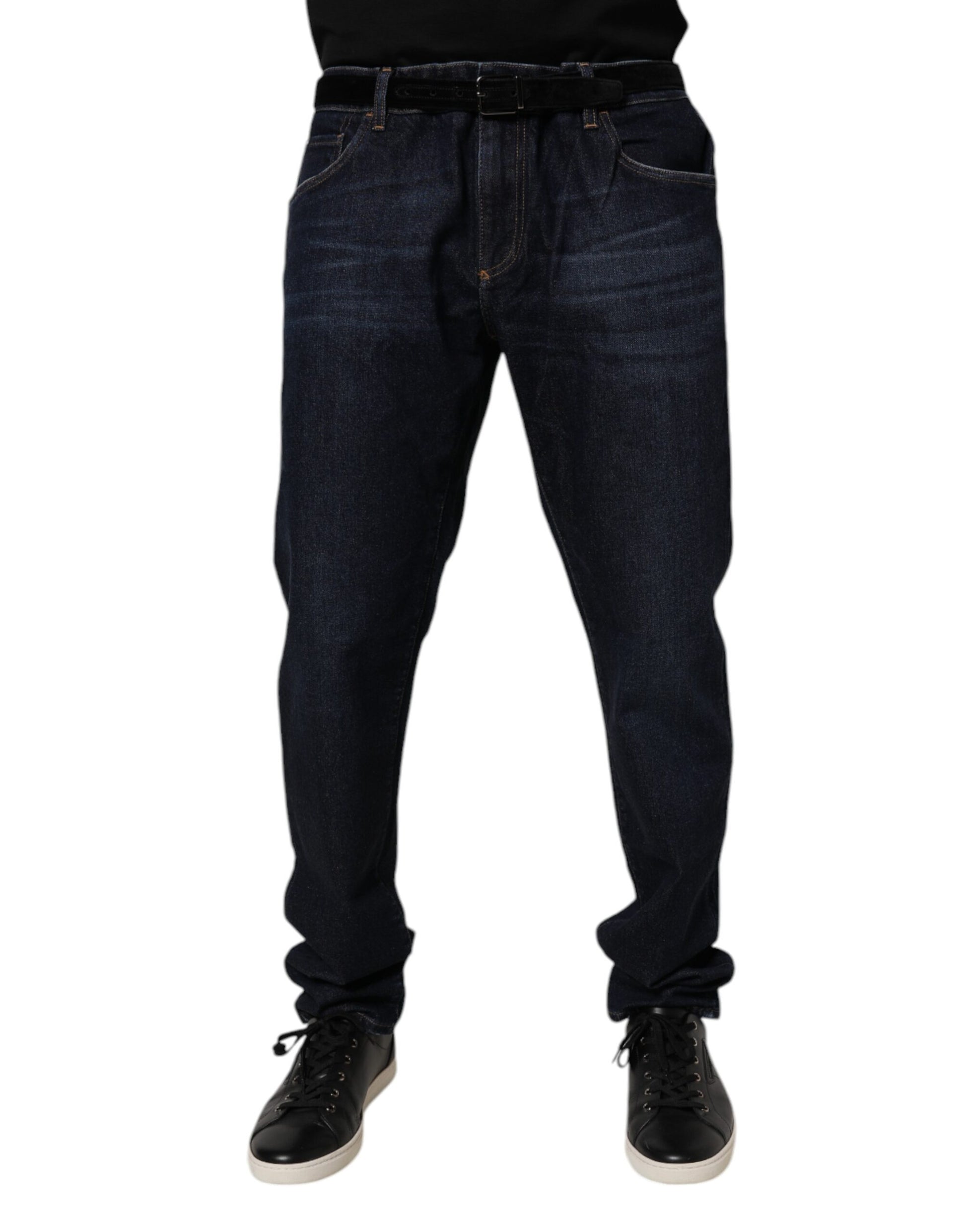 Dark Blue Cotton Stretch Skinny Denim Jeans-Dolce & Gabbana-LabelTerrace.com