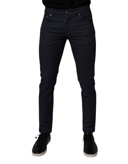 Dark Blue Cotton Stretch Skinny Denim Jeans-Dolce & Gabbana-LabelTerrace.com