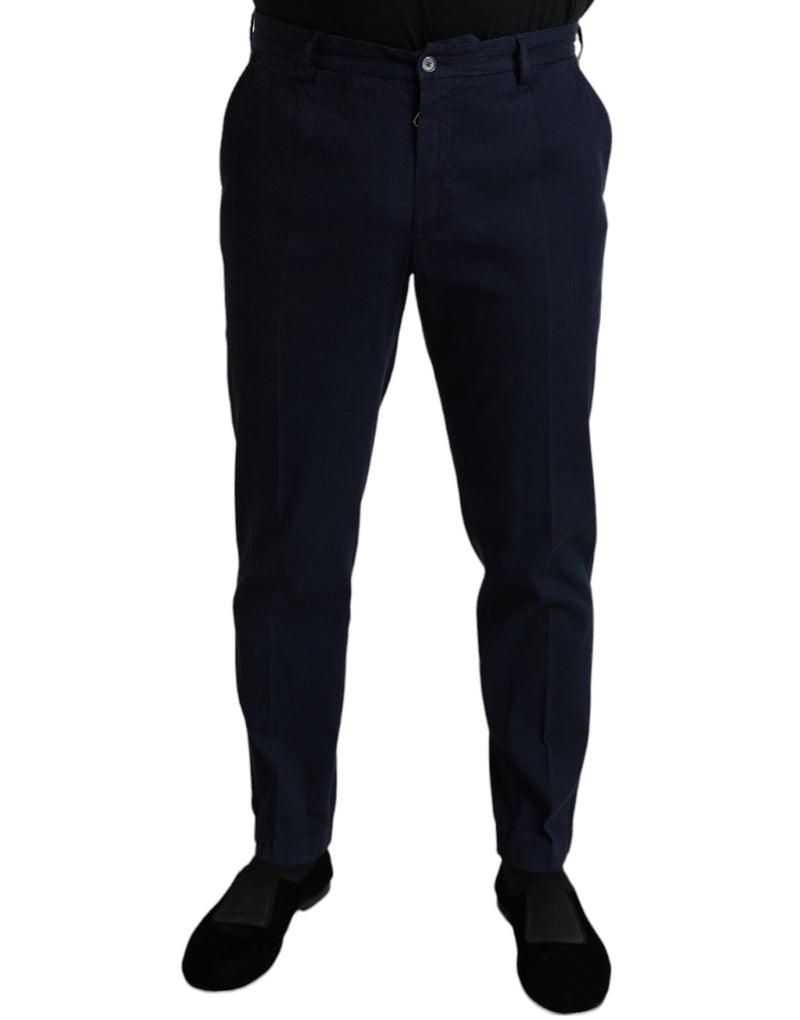 Dark Blue Cotton Stretch Slim Fit Dress Pants-Dolce & Gabbana-LabelTerrace.com