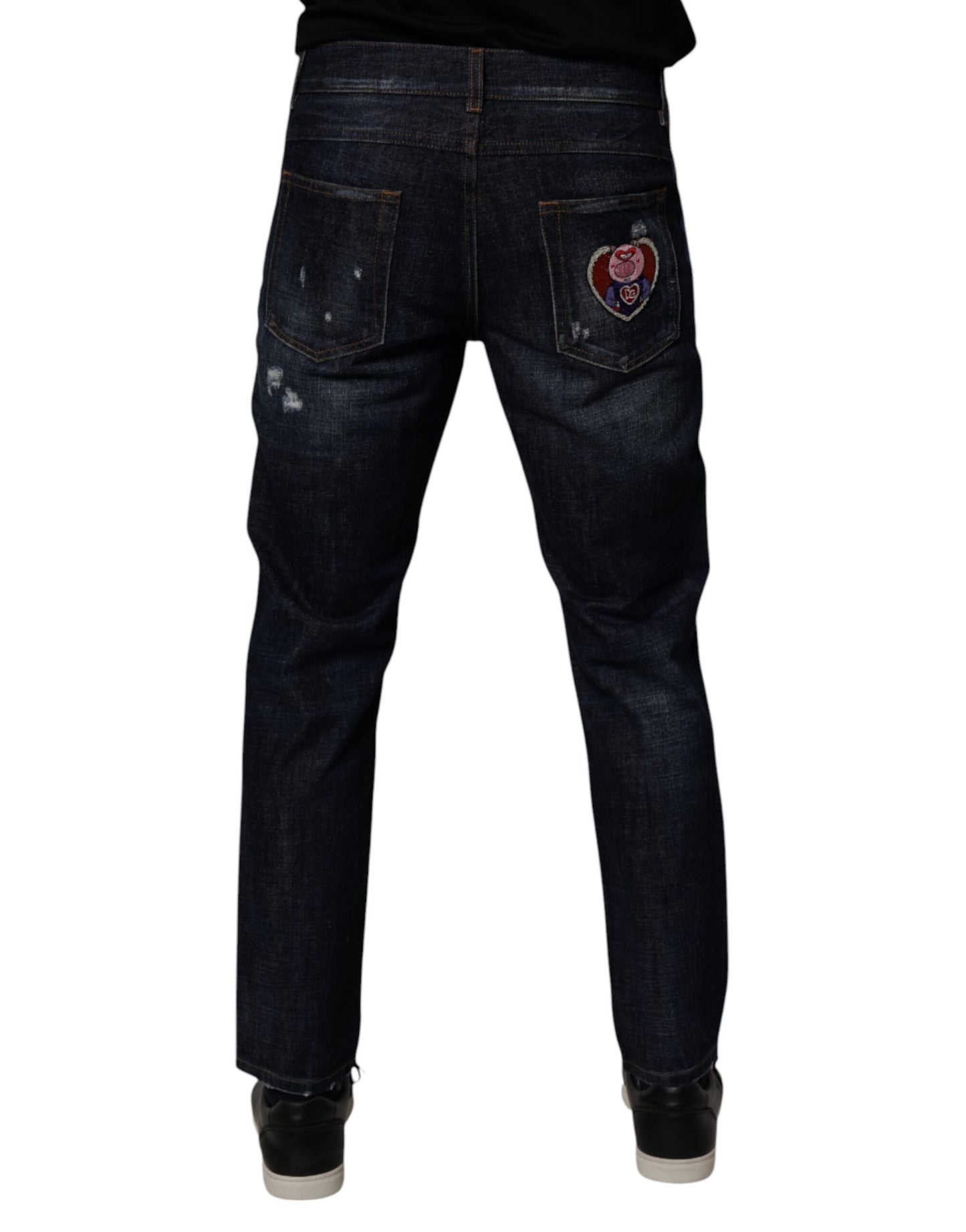 Dark Blue Cotton Tattered Skinny Denim Jeans-Dolce & Gabbana-LabelTerrace.com