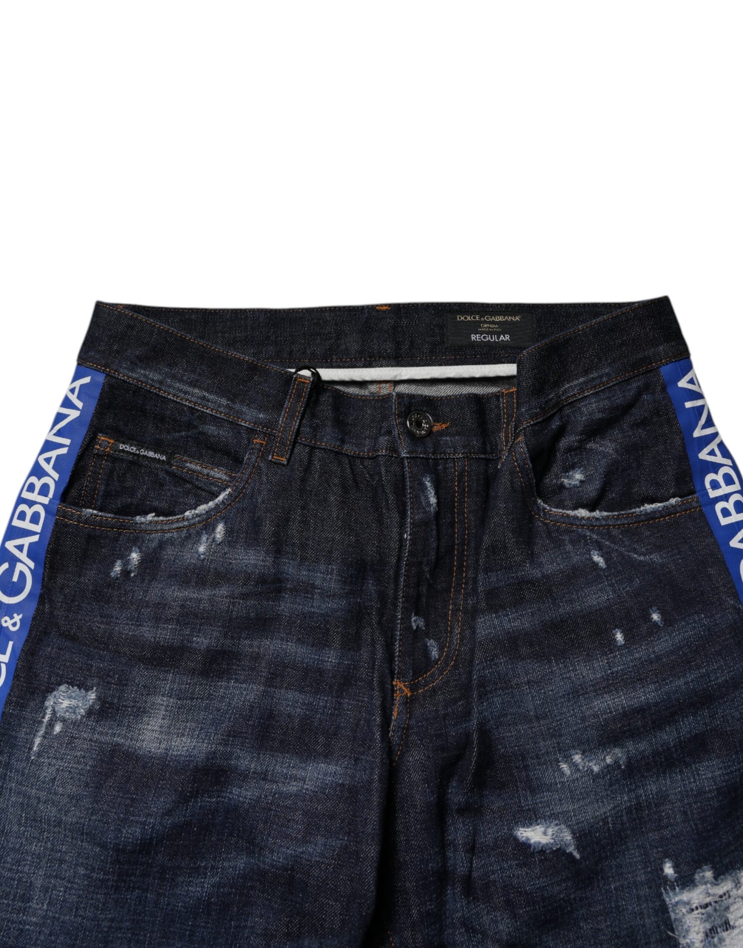 Dark Blue Cotton Tattered Skinny Denim Jeans-Dolce & Gabbana-LabelTerrace.com