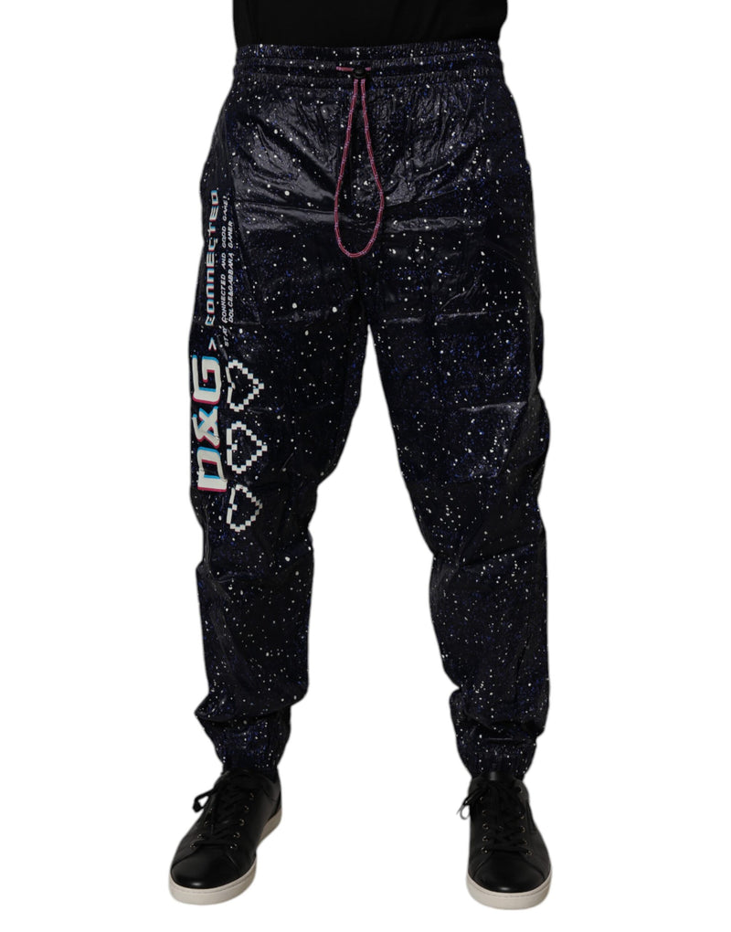 Dark Blue DG Game Print Cotton Jogger Pants-Dolce & Gabbana-LabelTerrace.com