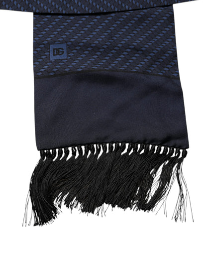 Dark Blue Fantasy Fringes Neck Wrap Scarf-Dolce & Gabbana-LabelTerrace.com