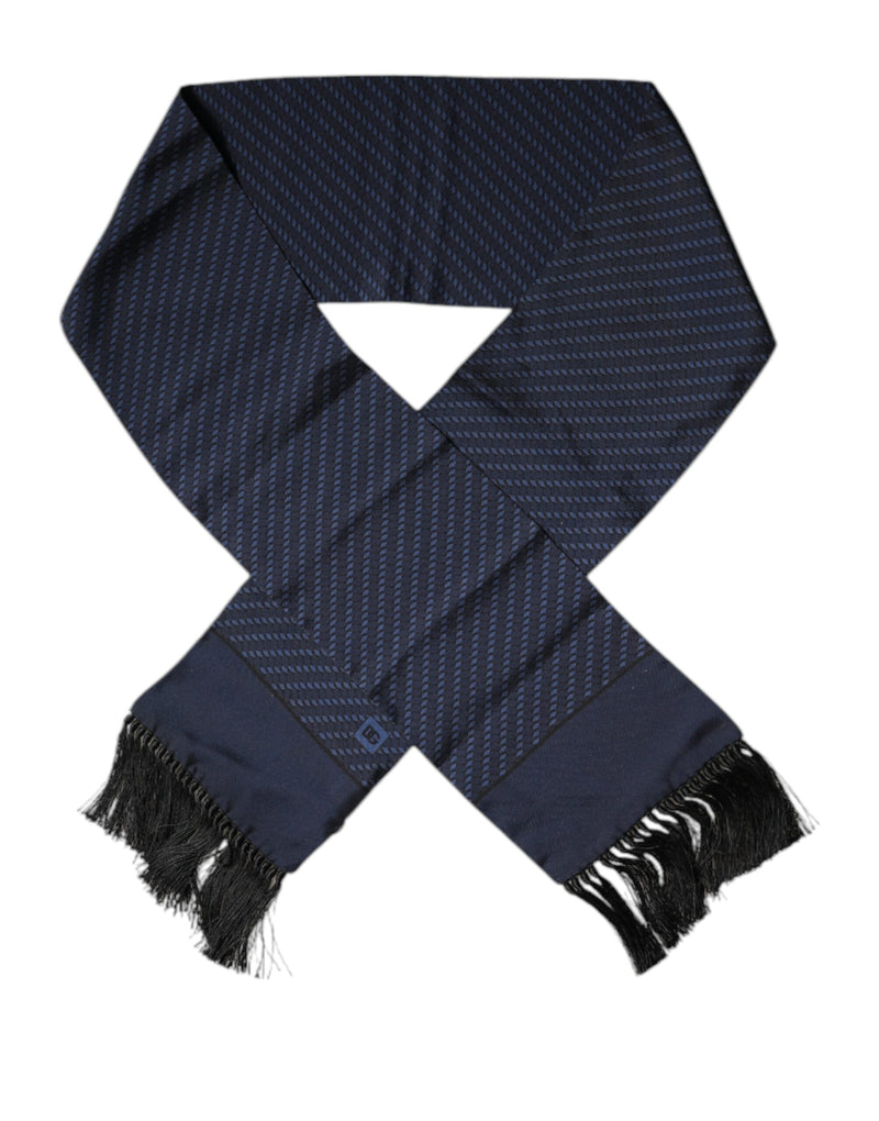 Dark Blue Fantasy Fringes Neck Wrap Scarf-Dolce & Gabbana-LabelTerrace.com