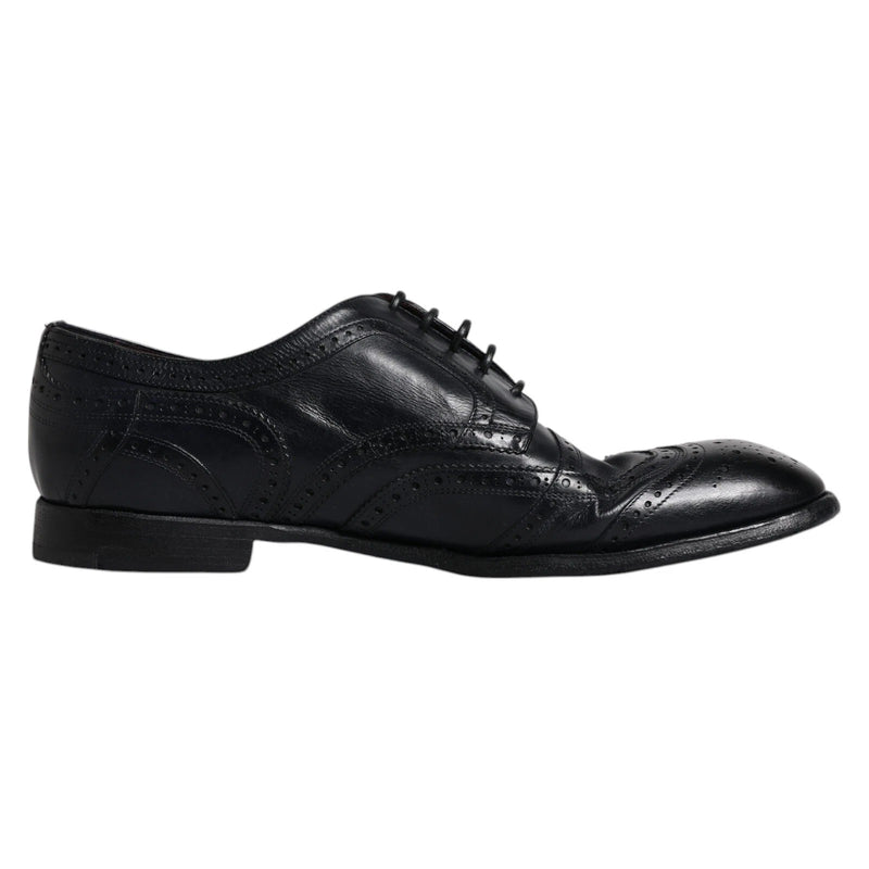 Dark Blue Leather Derby Wingtip Formal Shoes-Dolce & Gabbana-LabelTerrace.com