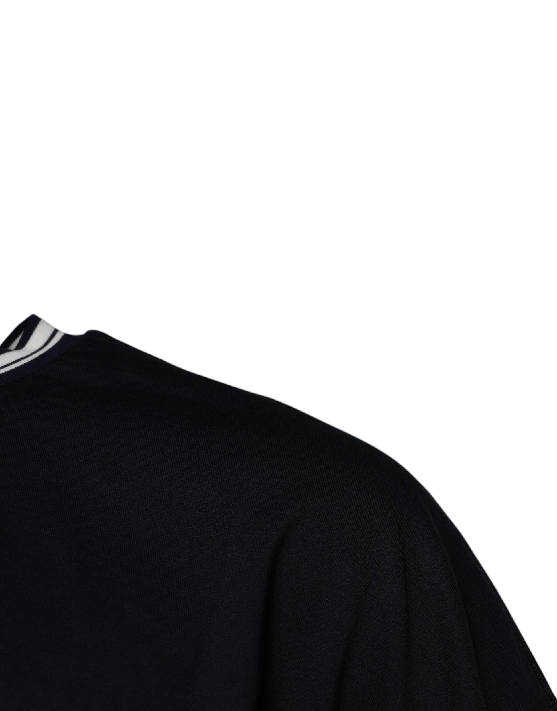 Dark Blue Logo Crown Cotton Crew Neck T-shirt-Dolce & Gabbana-LabelTerrace.com