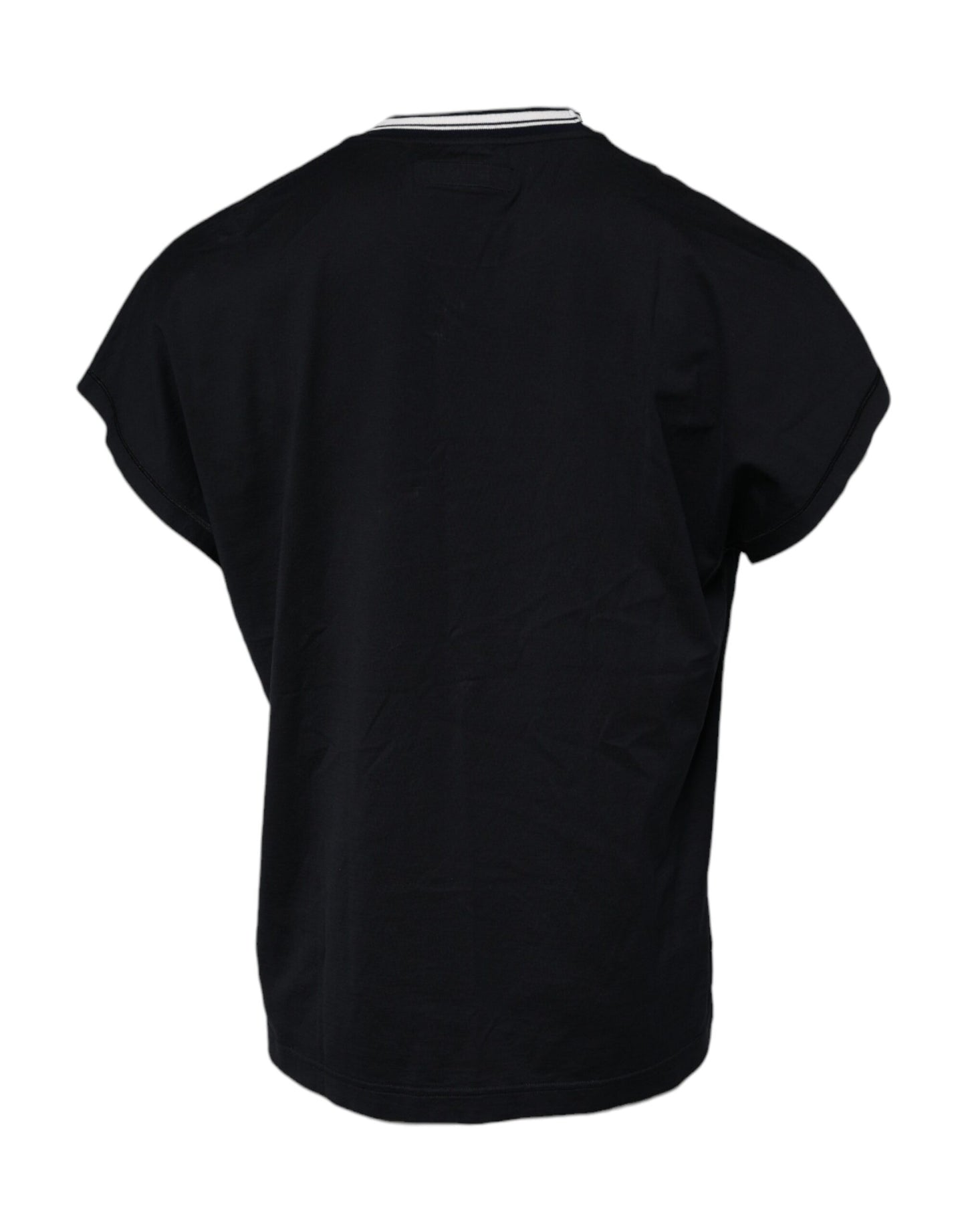 Dark Blue Logo Crown Cotton Crew Neck T-shirt-Dolce & Gabbana-LabelTerrace.com