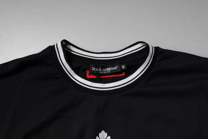 Dark Blue Logo Crown Cotton Crew Neck T-shirt-Dolce & Gabbana-LabelTerrace.com