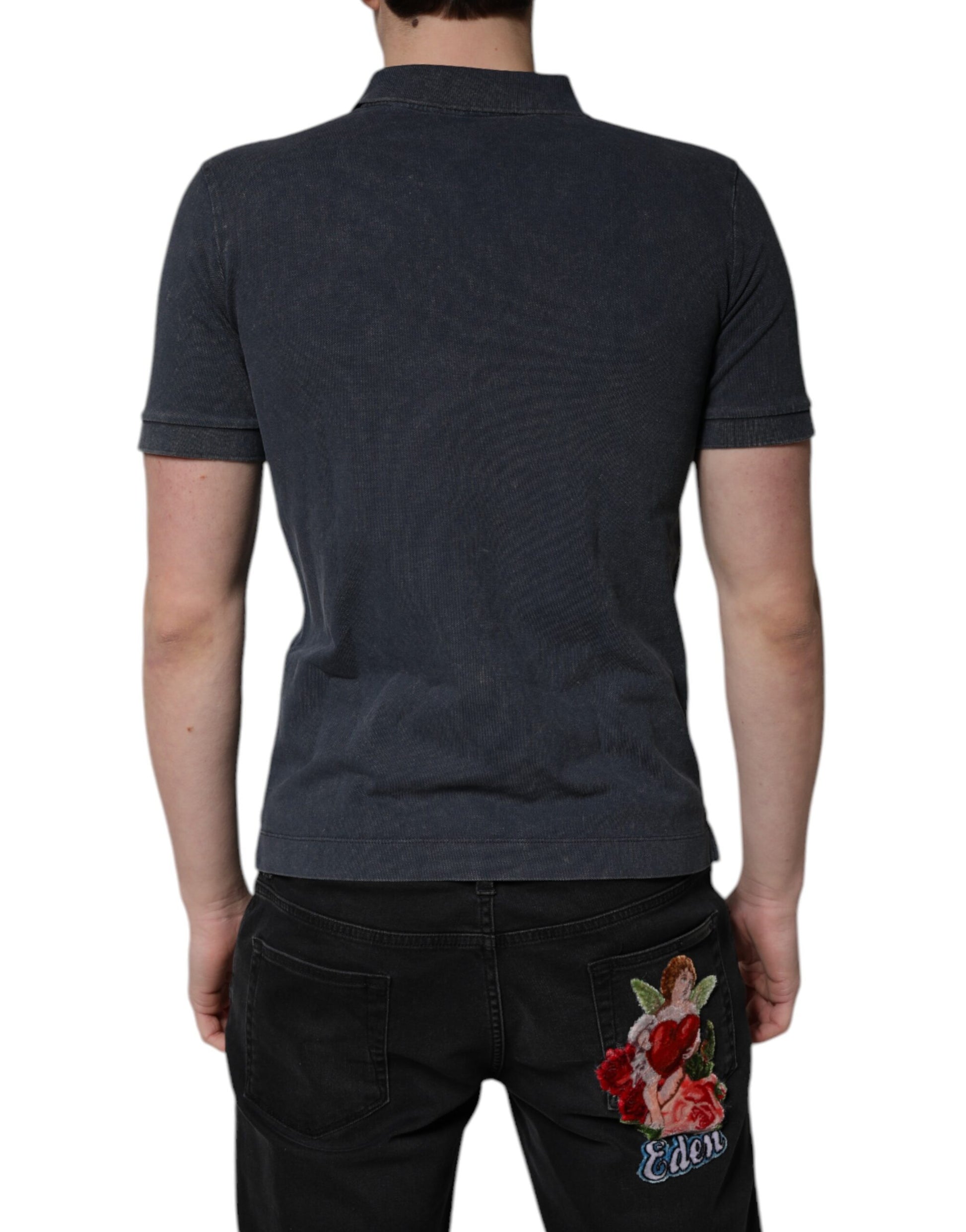 Dark Blue Logo Plaque Cotton Men Polo Shirt T-shirt-Dolce & Gabbana-LabelTerrace.com