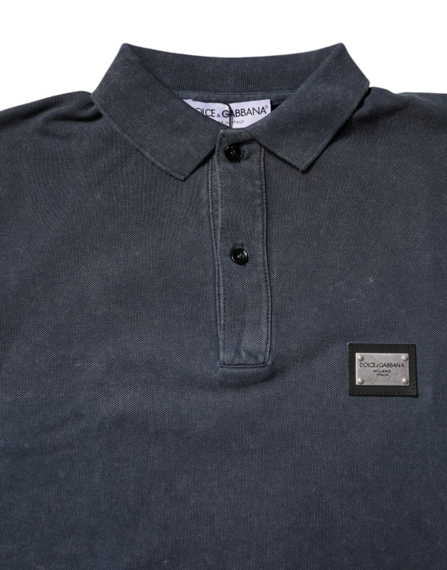 Dark Blue Logo Plaque Cotton Men Polo Shirt T-shirt-Dolce & Gabbana-LabelTerrace.com