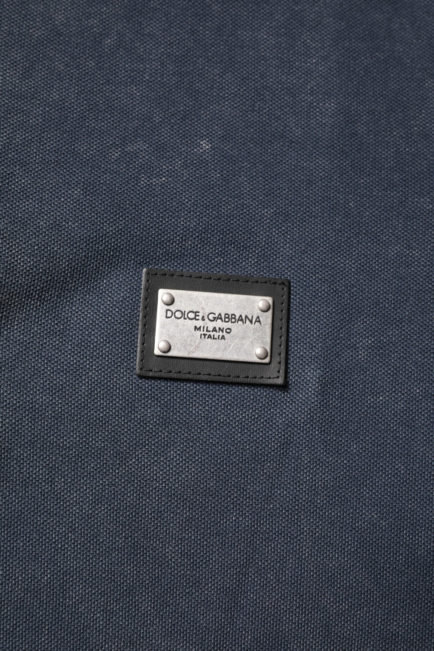 Dark Blue Logo Plaque Cotton Men Polo Shirt T-shirt-Dolce & Gabbana-LabelTerrace.com