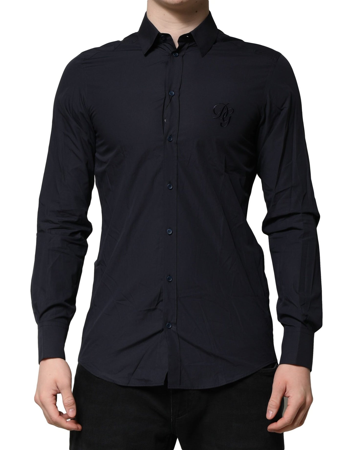 Dark Blue MARTINI Cotton Dress Formal Shirt-Dolce & Gabbana-LabelTerrace.com