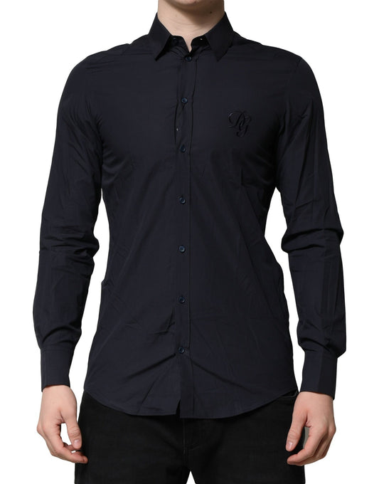 Dark Blue MARTINI Cotton Dress Formal Shirt-Dolce & Gabbana-LabelTerrace.com