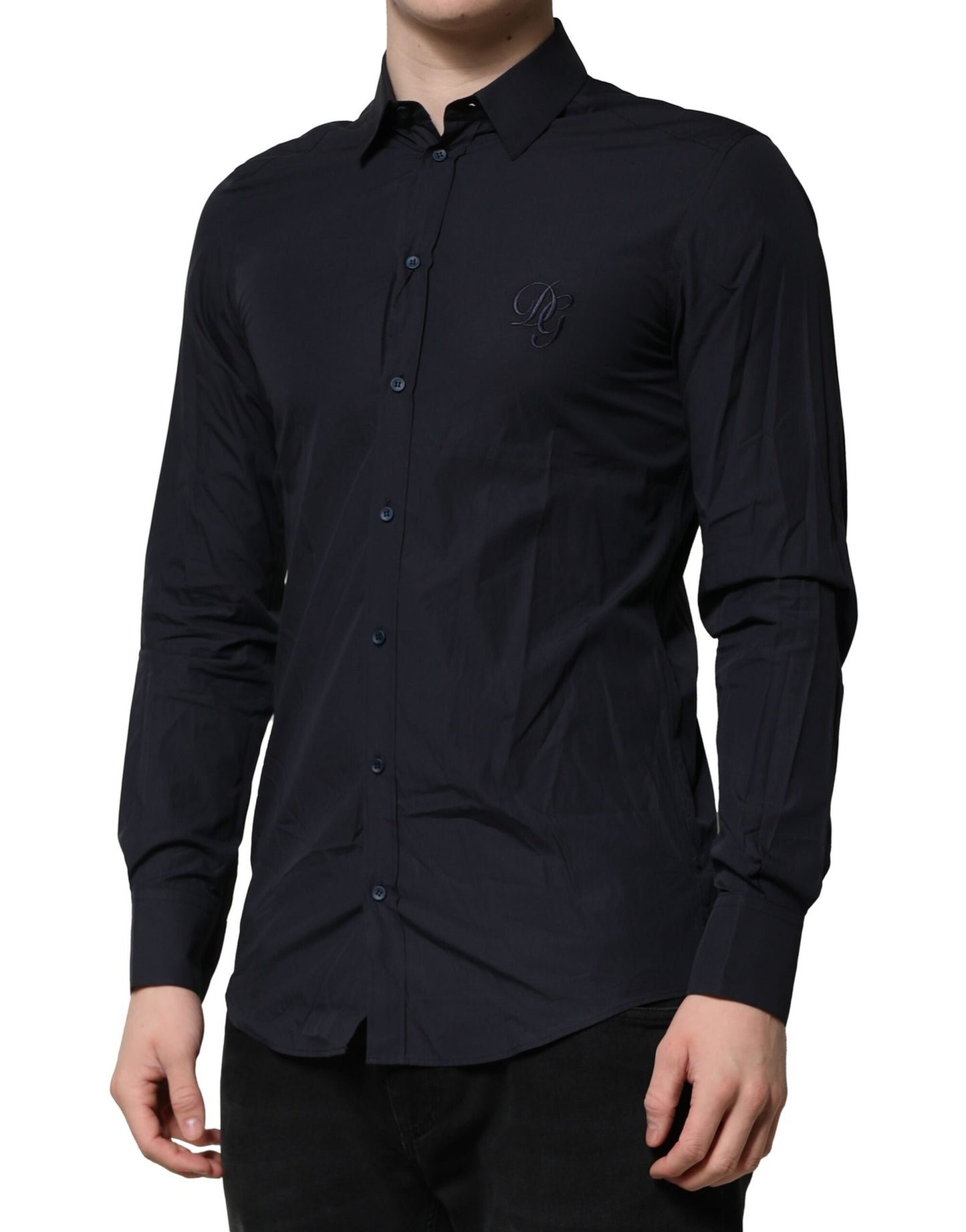 Dark Blue MARTINI Cotton Dress Formal Shirt-Dolce & Gabbana-LabelTerrace.com