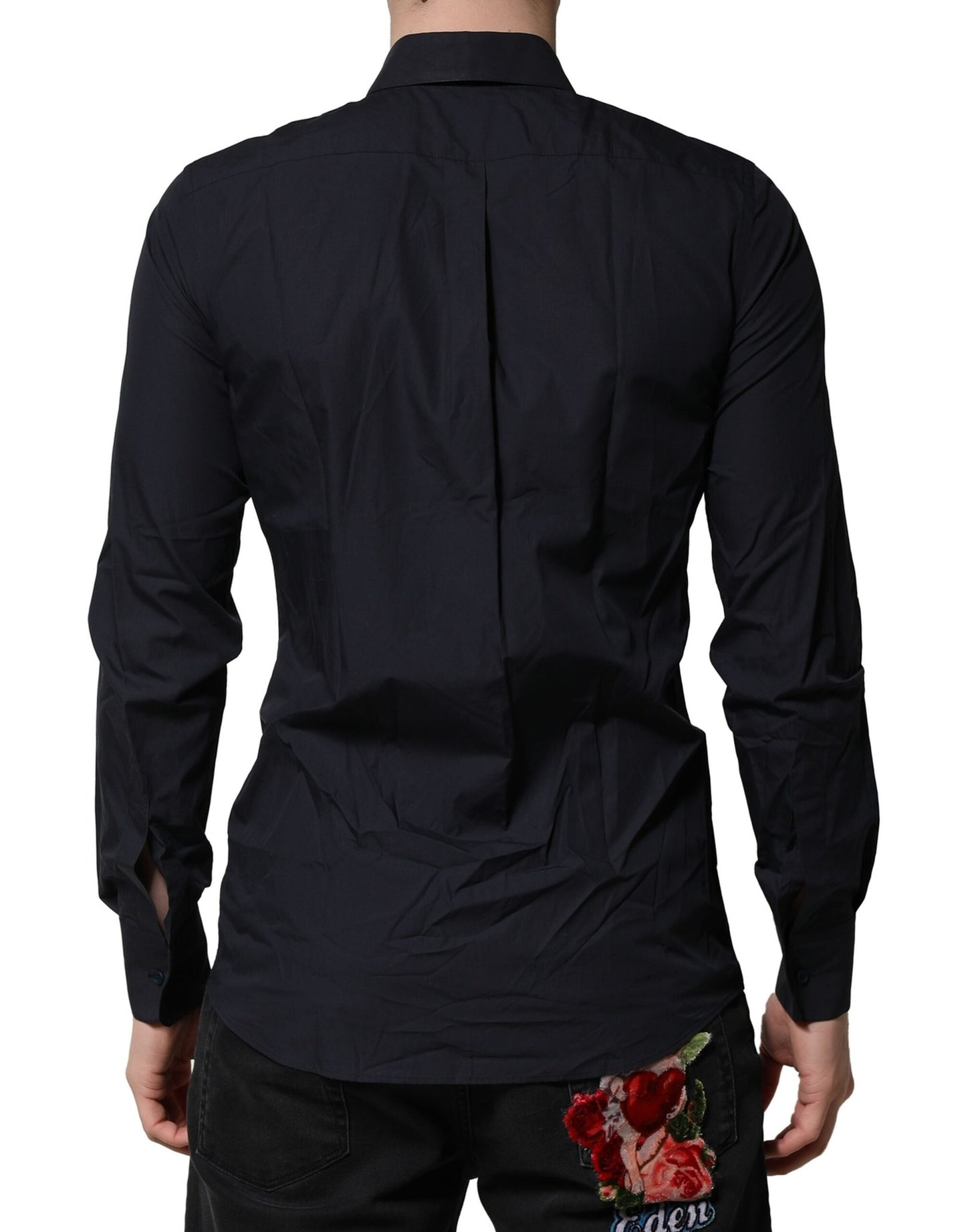 Dark Blue MARTINI Cotton Dress Formal Shirt-Dolce & Gabbana-LabelTerrace.com