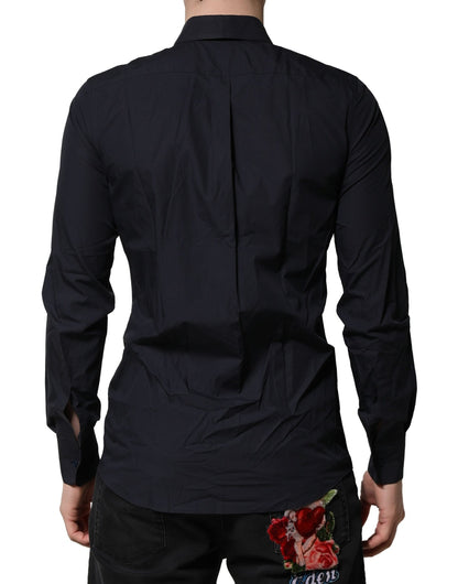 Dark Blue MARTINI Cotton Dress Formal Shirt-Dolce & Gabbana-LabelTerrace.com