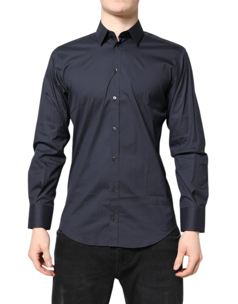 Dark Blue MARTINI Cotton Dress Formal Shirt-Dolce & Gabbana-LabelTerrace.com