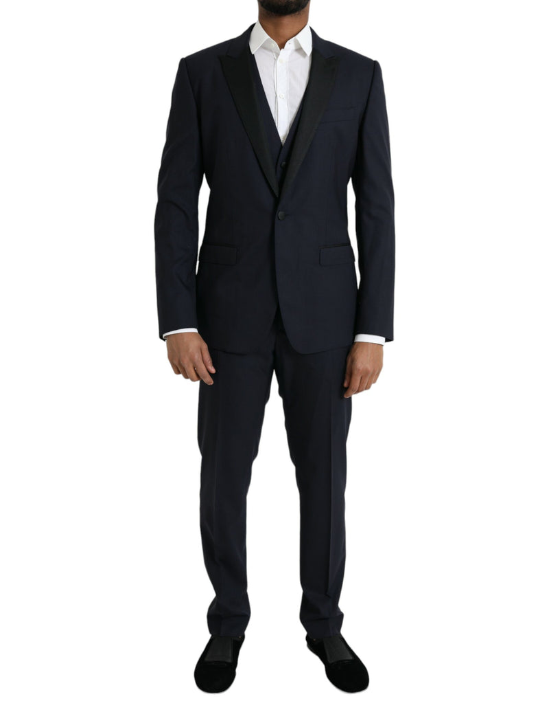 Dark Blue MARTINI Wool Formal 3 Piece Suit-Dolce & Gabbana-LabelTerrace.com