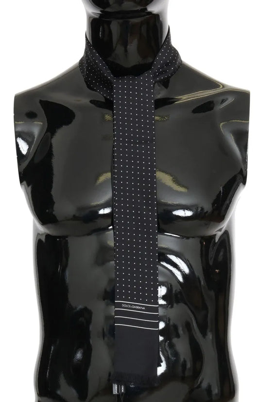Dark Blue Polka Dotted Silk Scarf-Dolce & Gabbana-LabelTerrace.com