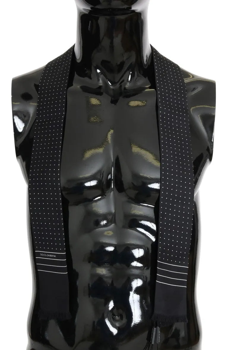 Dark Blue Polka Dotted Silk Scarf-Dolce & Gabbana-LabelTerrace.com