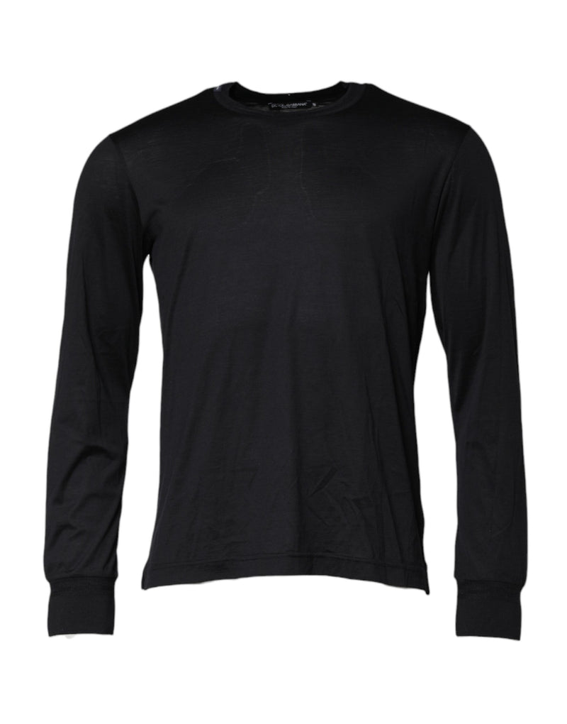 Dark Blue Silk Crew Neck Men Pullover Sweater-Dolce & Gabbana-LabelTerrace.com
