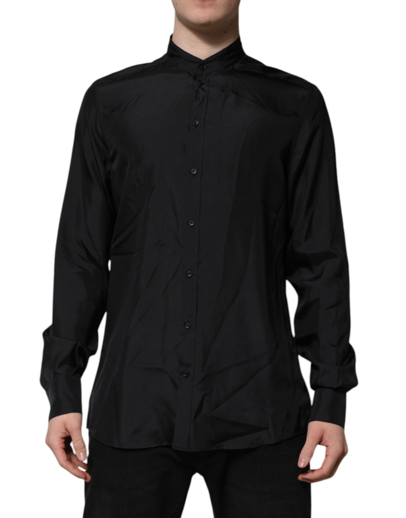 Dark Blue Silk MARTINI Men Formal Dress Shirt-Dolce & Gabbana-LabelTerrace.com