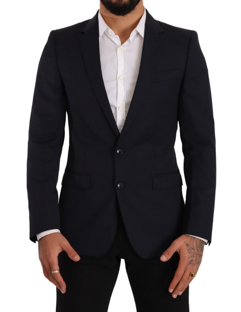 Dark Blue Single Breasted Coat MARTINI Blazer-Dolce & Gabbana-LabelTerrace.com