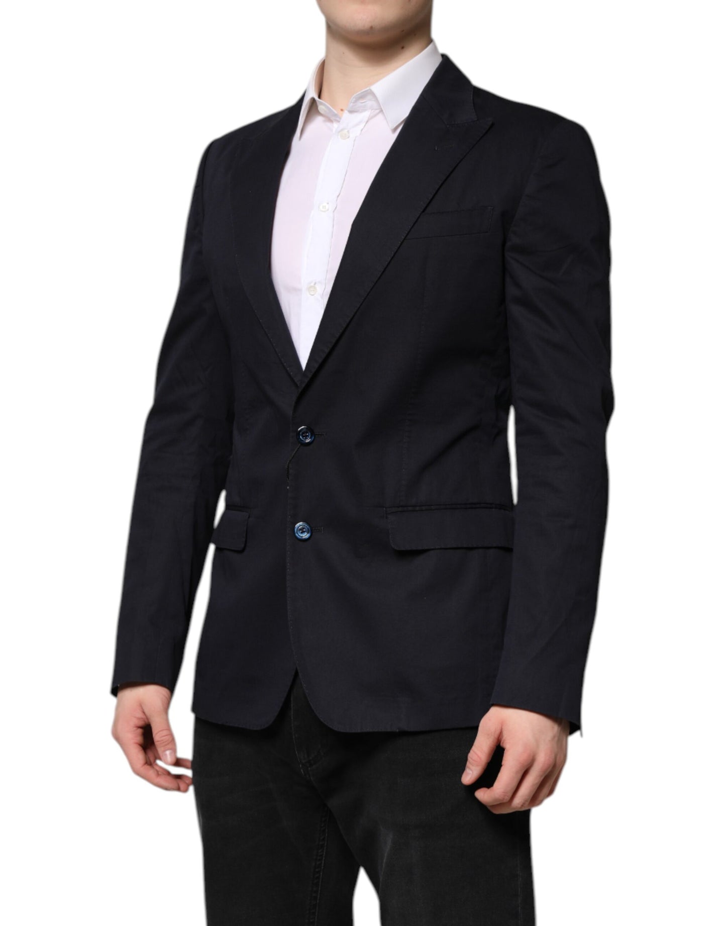 Dark Blue TAORMINA Cotton Blazer Suit Jacket-Dolce & Gabbana-LabelTerrace.com