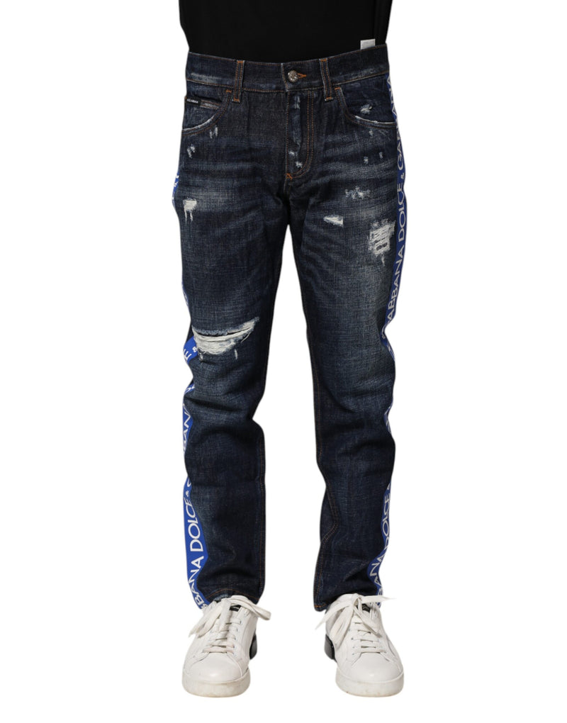 Dark Blue Tattered Skinny Denim Jeans-Dolce & Gabbana-LabelTerrace.com