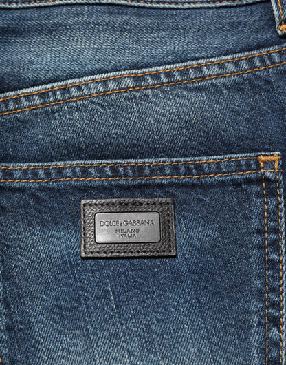 Dark Blue Washed Cotton Skinny Men Denim Jeans