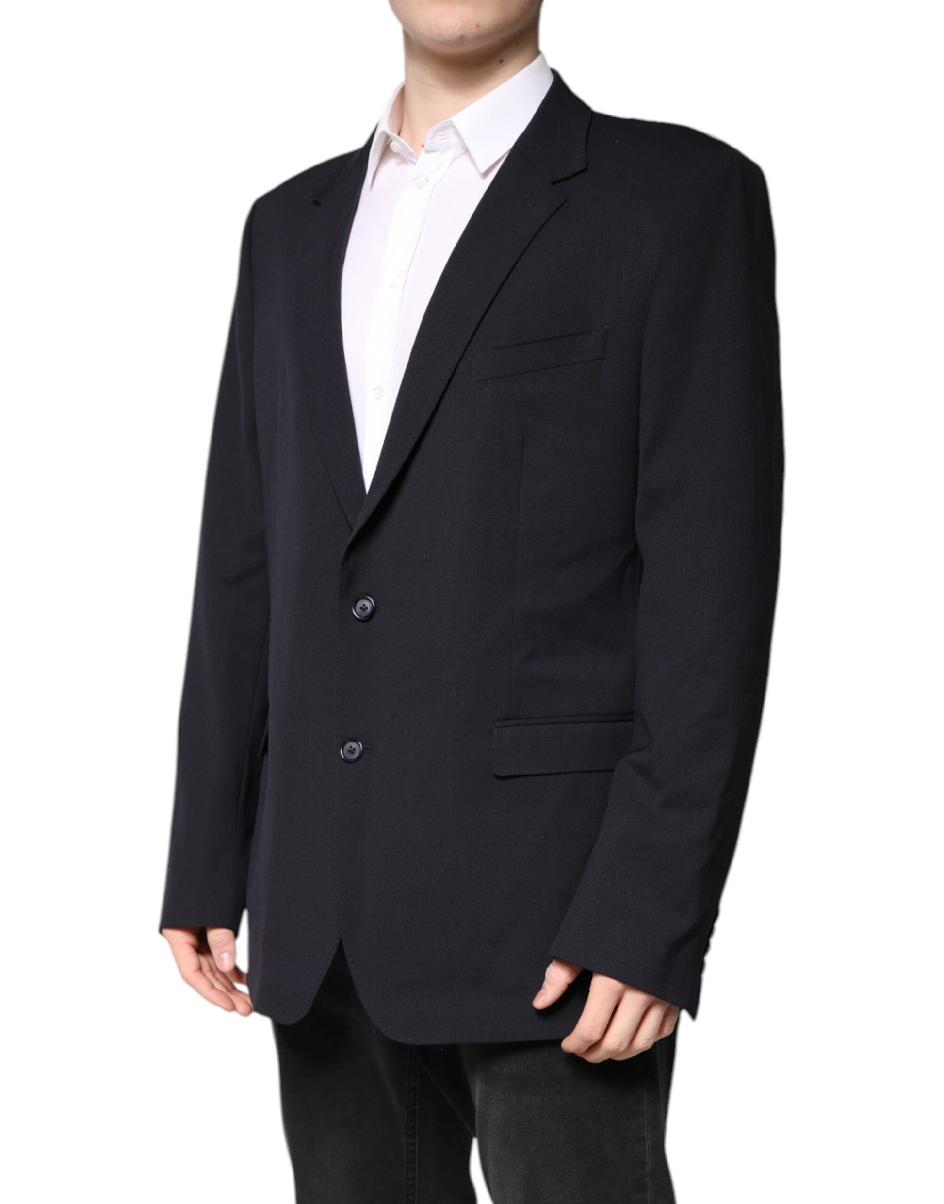 Dark Blue Wool Single Breasted Coat Blazer-Dolce & Gabbana-LabelTerrace.com