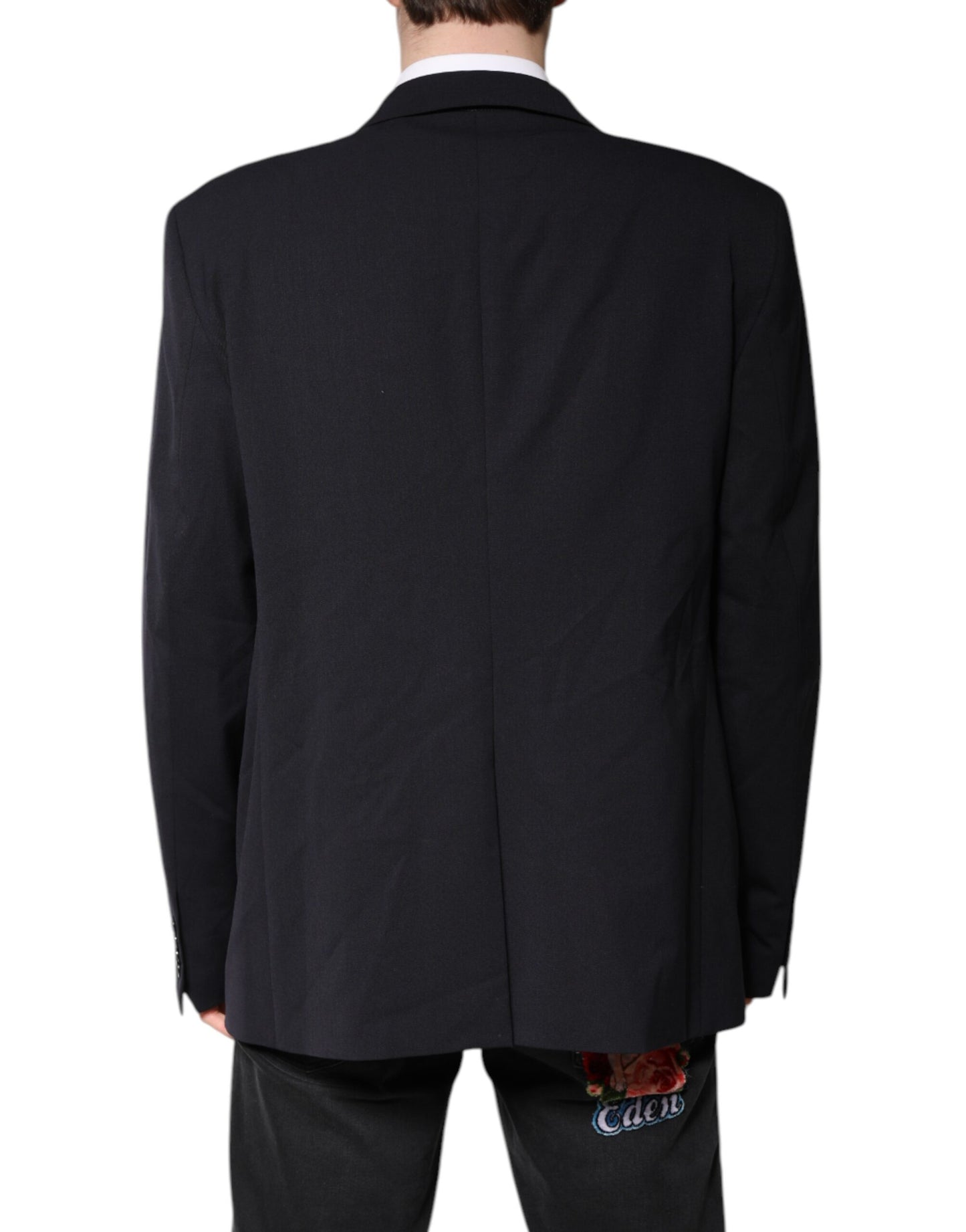 Dark Blue Wool Single Breasted Coat Blazer-Dolce & Gabbana-LabelTerrace.com