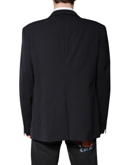 Dark Blue Wool Single Breasted Coat Blazer-Dolce & Gabbana-LabelTerrace.com