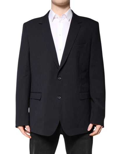 Dark Blue Wool Single Breasted Coat Blazer-Dolce & Gabbana-LabelTerrace.com