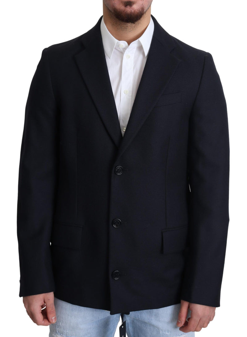 Dark Blue Wool Single Breasted Coat Jacket-Dolce & Gabbana-LabelTerrace.com