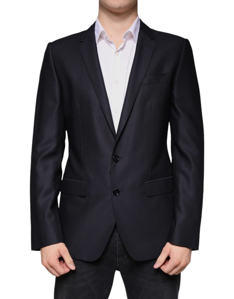 Dark Blue Wool Single Breasted Dress Coat Blazer-Dolce & Gabbana-LabelTerrace.com