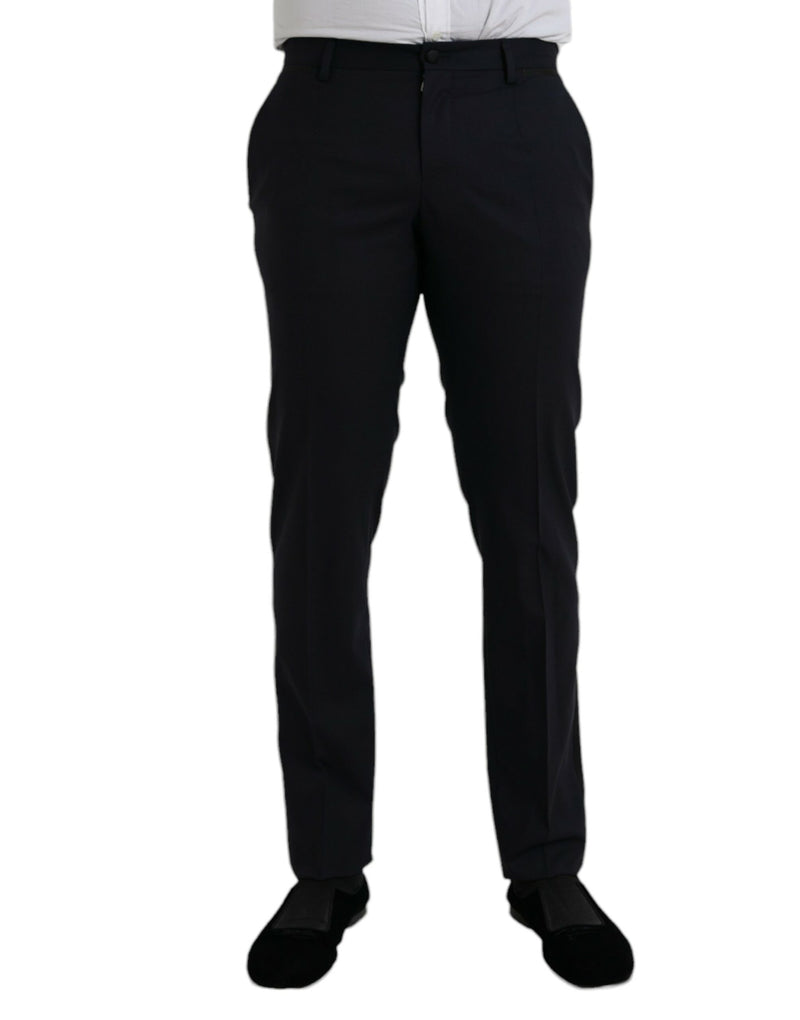 Dark Blue Wool Slim Fit Formal Pants-Dolce & Gabbana-LabelTerrace.com