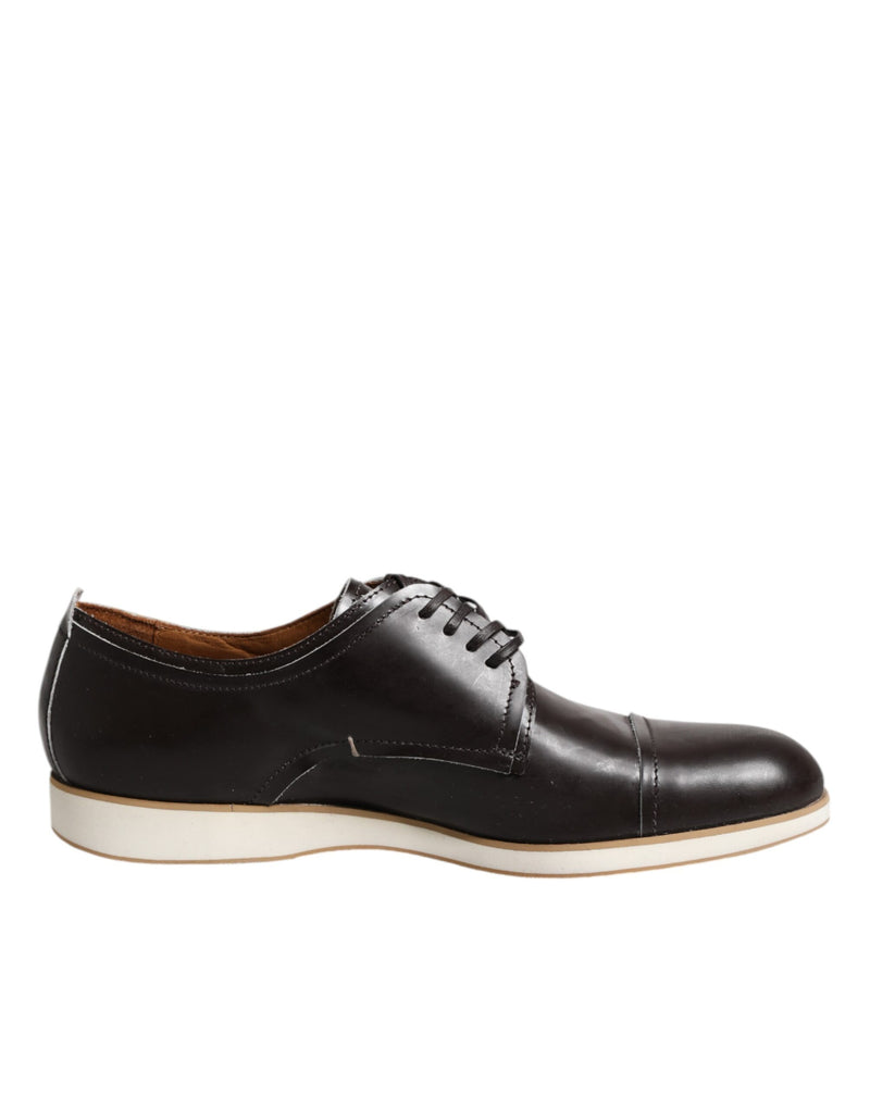 Dark Brown Leather Derby Lace Up Dress Formal Shoes-Pollini-LabelTerrace.com