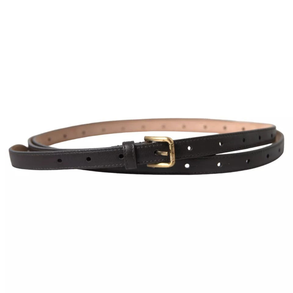 Dark Brown Leather Gold Metal Buckle Women Belt-Dolce & Gabbana-LabelTerrace.com
