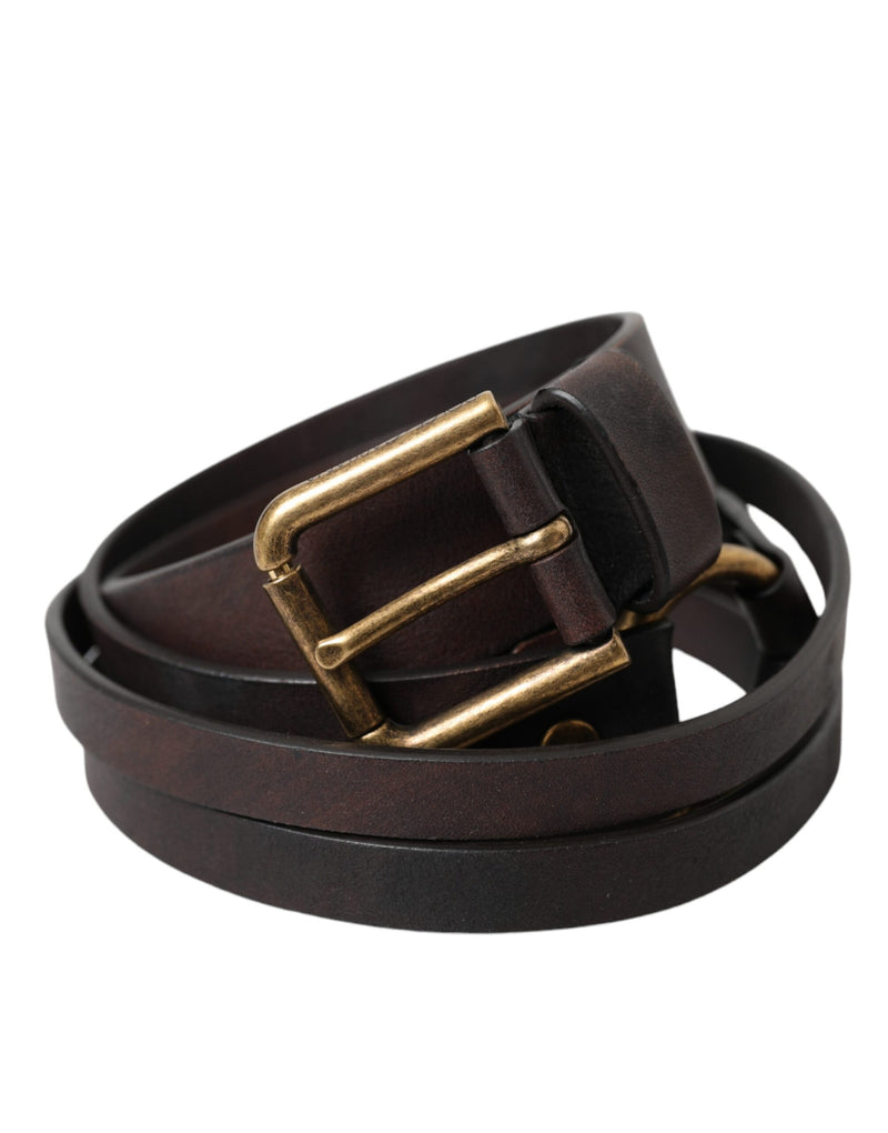 Dark Brown Leather Gold Metal Buckle Women Belt-Dolce & Gabbana-LabelTerrace.com