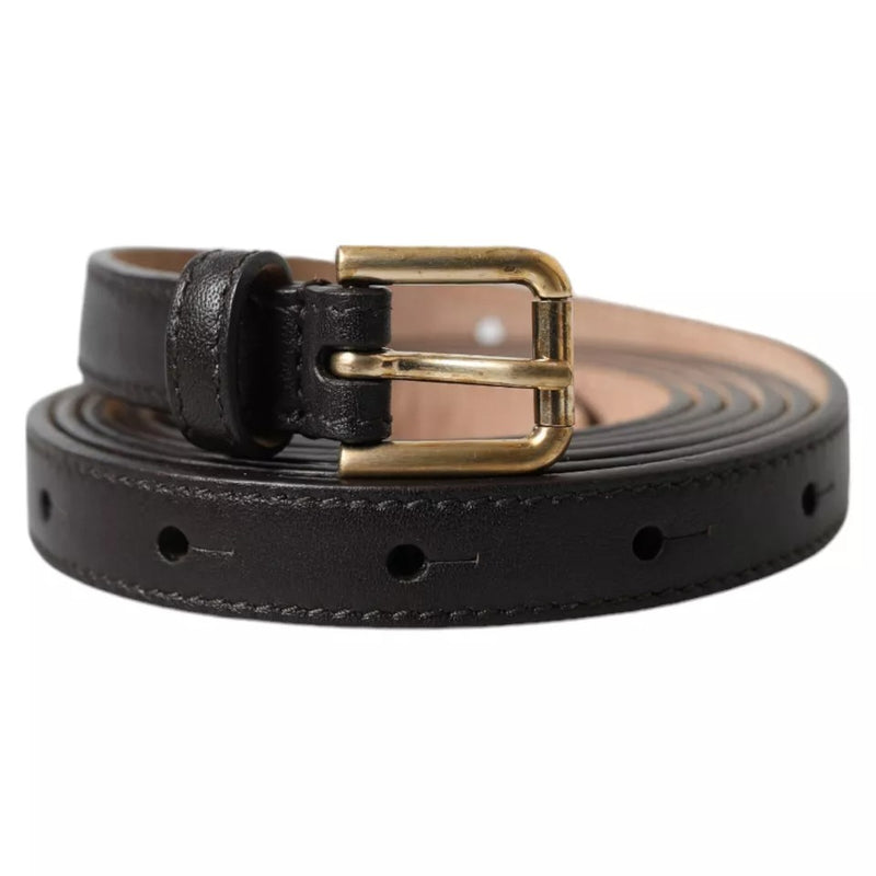 Dark Brown Leather Gold Metal Buckle Women Belt-Dolce & Gabbana-LabelTerrace.com