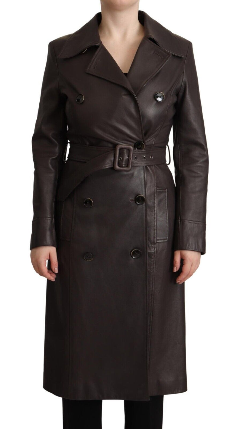 Dark Brown Leather Long Sleeves Belted Jacket-Dolce & Gabbana-LabelTerrace.com